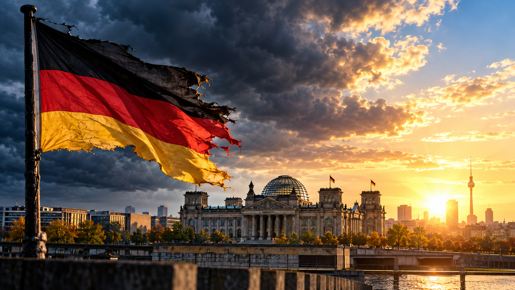 Demokratie in Gefahr – Flagge im Sturmlicht