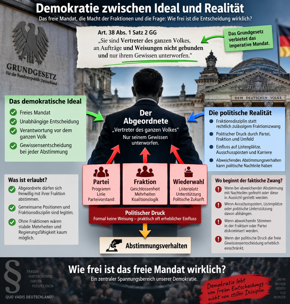 Fraktionszwang im Bundestag – Grafik zum freien Mandat nach Artikel 38 Grundgesetz